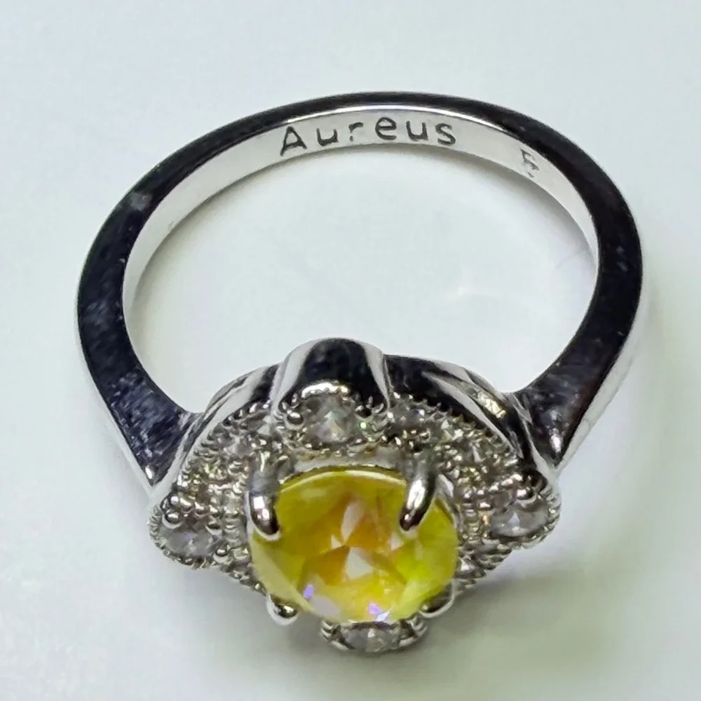 Fragrant Jewels Aureus Womens Yellow Crystal Halo Ring Silver Tone Size 5